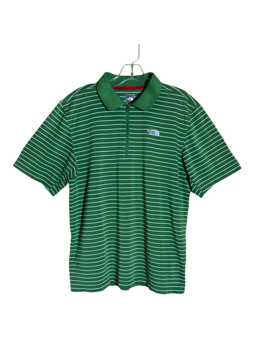 The North Face Men’s Green and White Striped Zip Polo